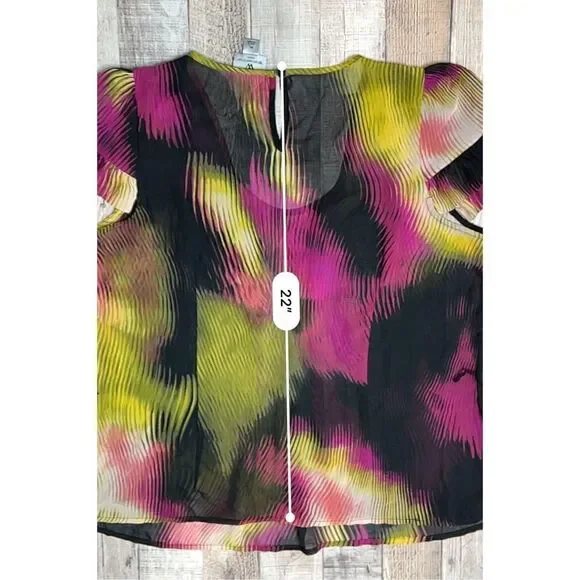 Worthington Petite Multi-color Abstract Sheer Cap Sleeve Blouse PL Colorful - Picture 8 of 12